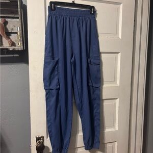 Blue Cargo Pants with Elastic Waistband and Cuffs